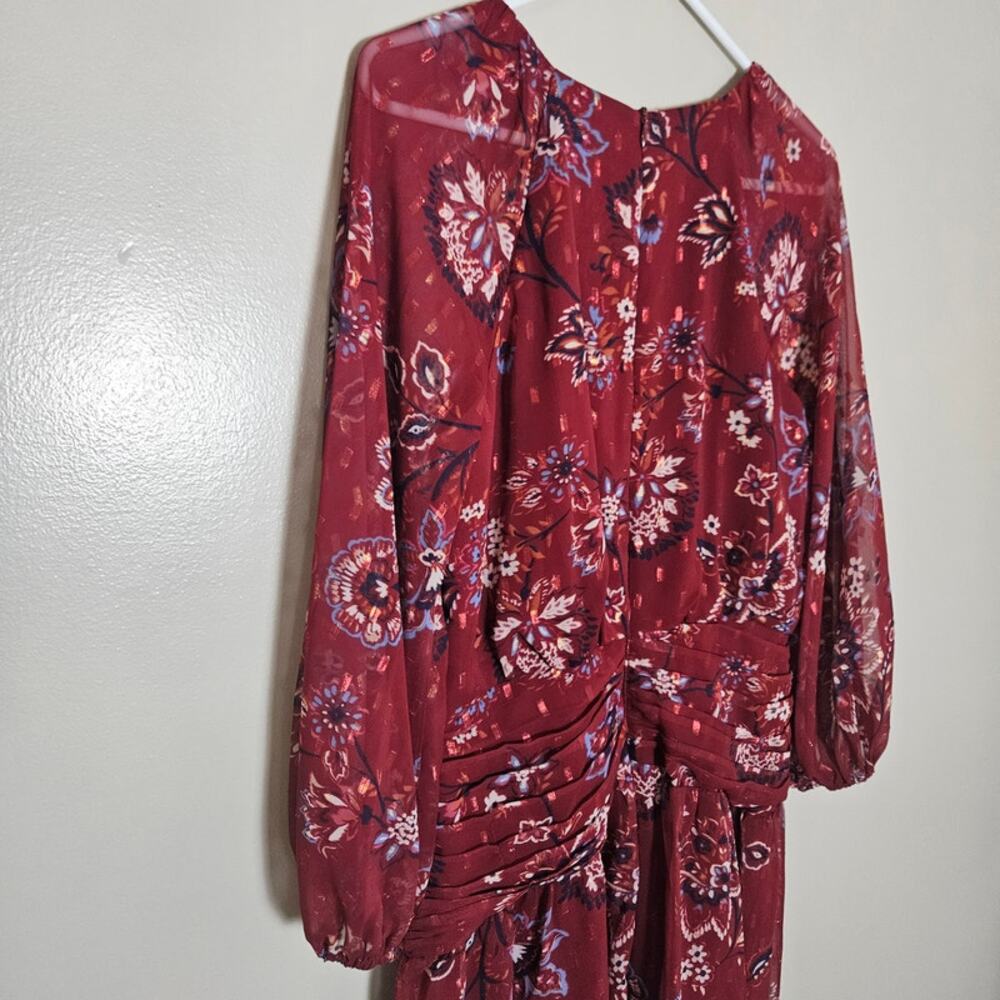 NWOT Vince Camuto Fit and Flare Balloon Sleeve Red Chiffon Dress Sz 10 - Picture 9 of 14